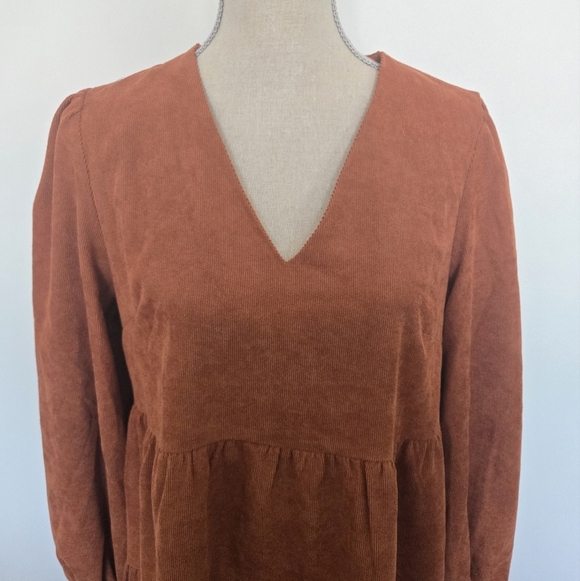 NWT Medium Cupshe Burnt Orange Brown Bernadette V-Neck Tiered Mini Dress - Picture 4 of 9